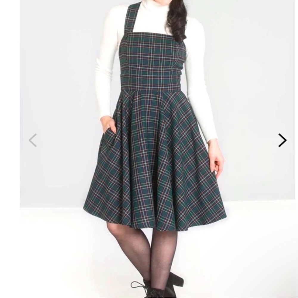 Hell Bunny pinafore overall dress Modcloth Unique Vintage L 10 12 14 plaid